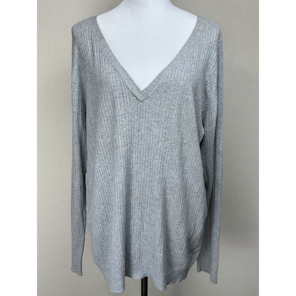 Lane Bryant Women’s Sweater Long Sleeve‎ V-Neck Ribbed Knit Gray Plus Size 22/24
